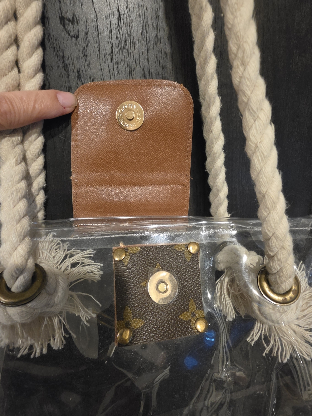 Luxury-Inspired Clear Tote with Rope Handles - Brown Accent - Picture 4 of 6